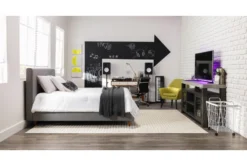 Dean Charcoal Full Upholstered Panel Bed -Home Furniture 102768 grey fabric bed room 46