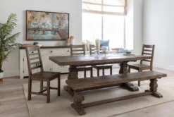 Caden 84" Dining With Bench + Side Chair Set For 6 -Home Furniture 215766 brown wood dining set room 15