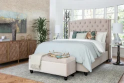 Mariah California King Velvet Upholstered Panel Bed -Home Furniture 220641 beige fabric upholstered panel bed v2 room 7