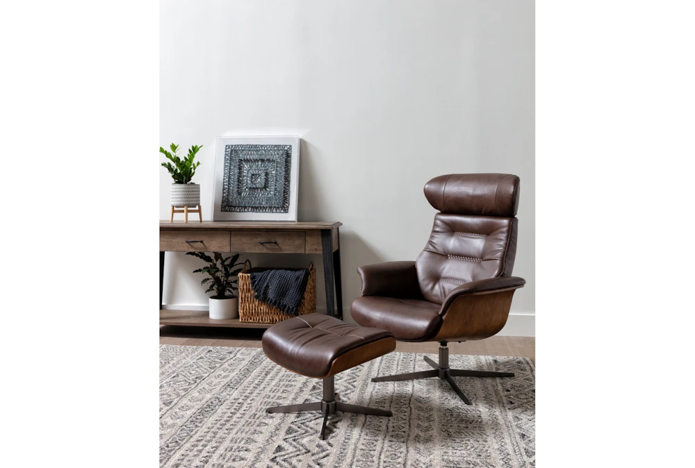 Amala Brown Leather Reclining Swivel Chair With Adjustable Headrest 10 Amala Brown Leather Reclining Swivel Chair With Adjustable Headrest - Image 10