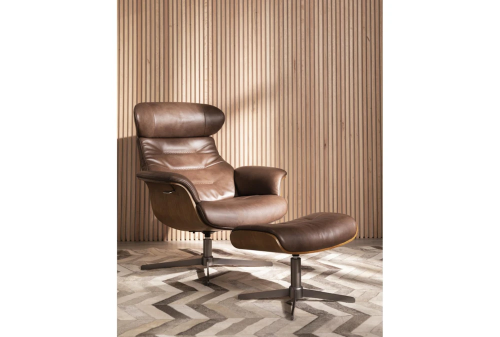 Amala Brown Leather Reclining Swivel Chair With Adjustable Headrest 11 Amala Brown Leather Reclining Swivel Chair With Adjustable Headrest - Image 11