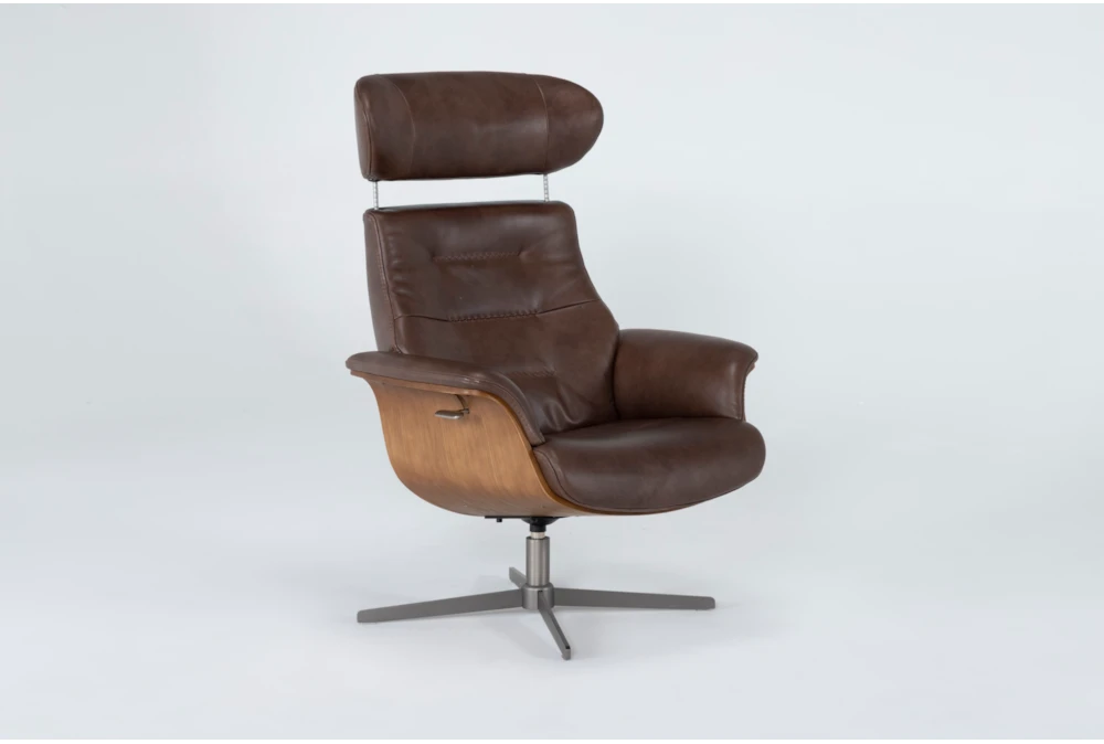 Amala Brown Leather Reclining Swivel Chair With Adjustable Headrest 3 Amala Brown Leather Reclining Swivel Chair With Adjustable Headrest - Image 3
