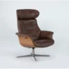 Amala Brown Leather Reclining Swivel Chair With Adjustable Headrest
