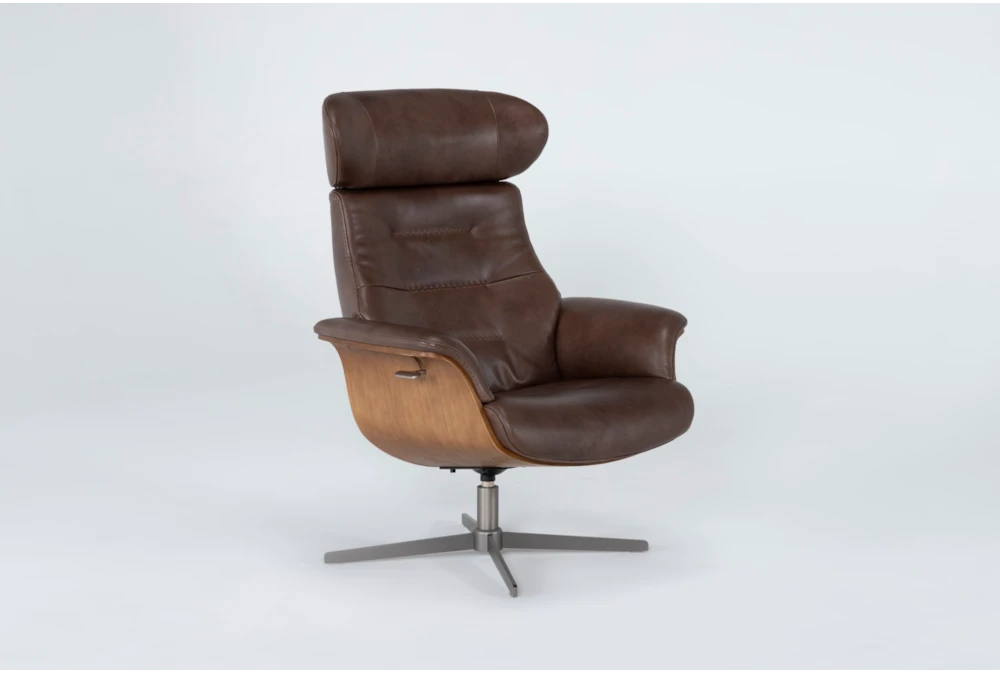 Amala Brown Leather Reclining Swivel Chair With Adjustable Headrest 1 Amala Brown Leather Reclining Swivel Chair With Adjustable Headrest
