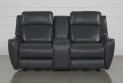 Bridget Grey 74" Power Reclining Console Loveseat With Power Headrest, Lumbar & USB -Home Furniture 248841 grey polyester console loveseat front 02