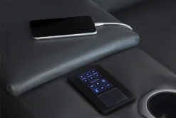 Bridget Grey 74" Power Reclining Console Loveseat With Power Headrest, Lumbar & USB -Home Furniture 248841 grey polyester console loveseat hardware 08