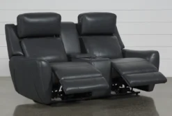 Bridget Grey 74" Power Reclining Console Loveseat With Power Headrest, Lumbar & USB -Home Furniture 248841 grey polyester console loveseat recline 04