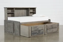 Summit Grey Twin Bookcase Daybed Bed With 2-Drawer Captains Trundle -Home Furniture 249088 grey wood bed storage 02
