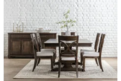 Sorensen 86-114" Extension Pedestal Dining With Side Chair Set For 6 -Home Furniture 249904 brown wood dining set room 35