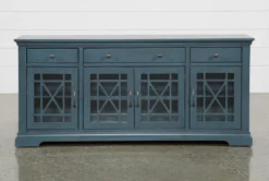 Belle Blue 70" TV Stand With Glass Doors -Home Furniture 250744 blue wood media console front 02