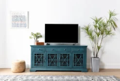 Belle Blue 70" TV Stand With Glass Doors -Home Furniture 250744 blue wood media console room 09