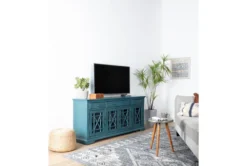 Belle Blue 70" TV Stand With Glass Doors -Home Furniture 250744 blue wood media console room 41 1