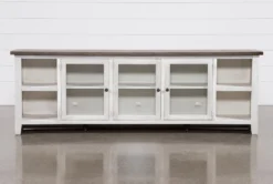 Dixon White 97" Tv Stand With Glass Doors -Home Furniture 254088 white wood media console front 02