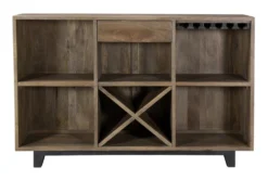 Grey Wash Starburst Hand Carved Bar -Home Furniture 255183 grey wood bar cabinet storage 03