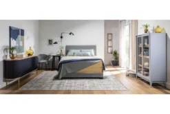 Colleen Queen Upholstered Panel Bed -Home Furniture 256053 grey fabric bed room 43