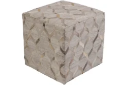 Pouf-Hair On Hide Diamond Pattern Gray And Cream