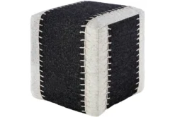 Pouf-Blanket Stitch Navy And White