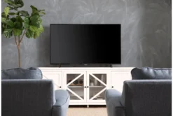 Sinclair II White 78" TV Stand With Glass Doors -Home Furniture 258164 white wood media console room 47