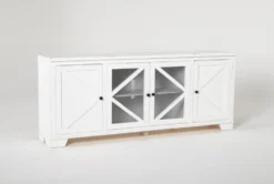 Sinclair II White 78" TV Stand With Glass Doors -Home Furniture 258164 white wood media console side 18