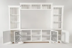 Sinclair II White 116" 4 Piece Entertainment Center With Glass Doors -Home Furniture 258168 white wood media wallentertainment center front 02