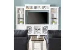 Sinclair II White 116" 4 Piece Entertainment Center With Glass Doors -Home Furniture 258168 white wood media wallentertainment center room 46
