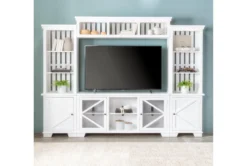 Sinclair II White 116" 4 Piece Entertainment Center With Glass Doors -Home Furniture 258168 white wood media wallentertainment center room 47
