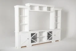 Sinclair II White 116" 4 Piece Entertainment Center With Glass Doors -Home Furniture 258168 white wood media wallentertainment center side 18