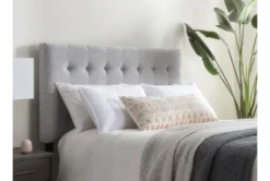 Baxton Queen Upholstered Headboard With Metal Bed Frame -Home Furniture 258384 grey fabric bed room 36