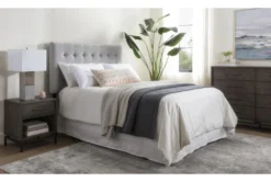 Baxton King Upholstered Headboard With Metal Bed Frame -Home Furniture 258386 grey fabric bed room 35