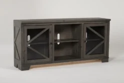 Sinclair II Grey 68" TV Stand With Glass Doors -Home Furniture 258742 grey wood media console side 18