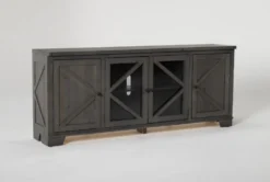 Sinclair II Grey 78" TV Stand With Glass Doors -Home Furniture 258743 grey wood media console side 18