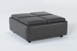 Dorian Leather Storage Cocktail Ottoman -Home Furniture 262299 grey leather cocktail ottoman side 18