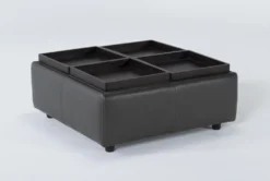 Dorian Leather Storage Cocktail Ottoman -Home Furniture 262299 grey leather cocktail ottoman side 21