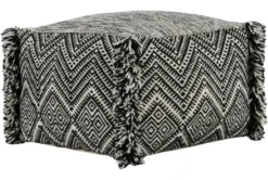 Pouf-Black Cream Fringe -Home Furniture 262858 fiber detail 45