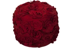 Pouf-Red Felted Appliqued Flowers