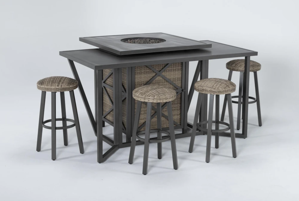 Capri 72" Outdoor Firepit Bar Table With Bar Table And Four Round Barstools 3 Capri 72" Outdoor Firepit Bar Table With Bar Table And Four Round Barstools - Image 3