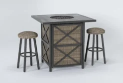 Capri 42" Outdoor Firepit Bar Table With Two Round Barstool -Home Furniture 267632 grey wicker bistropub table side 18