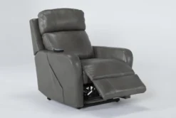 Seville Grey Leather Power Lift Recliner With Heat, Massage, Power Headrest & Lumbar -Home Furniture 267666 grey leather lift side 19