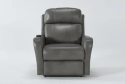 Seville Grey Leather Power Lift Recliner With Heat, Massage, Power Headrest & Lumbar