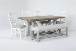 Ozzie 72-100" Extension Dining With Bench + White Side Chair Set For 6 -Home Furniture 268233 grey fabric dining set side 18