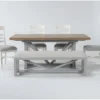 Ozzie 72-100" Extension Dining With Bench + White Side Chair Set For 6