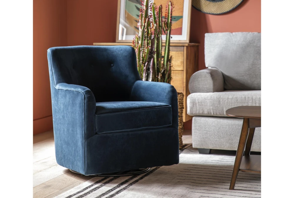 Katrina Velvet Blue Swivel Glider Chair 8 Katrina Velvet Blue Swivel Glider Chair - Image 8