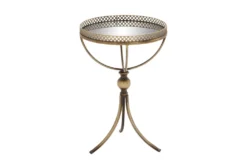 Pierced Gold Metal Accent Table With Mirror Tray
