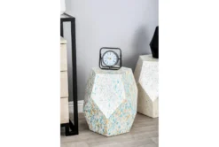 16" Shell Pentagon Faceted Multi-Color Drum Accent Table -Home Furniture 270020 blue mother of pearl accent table room 85