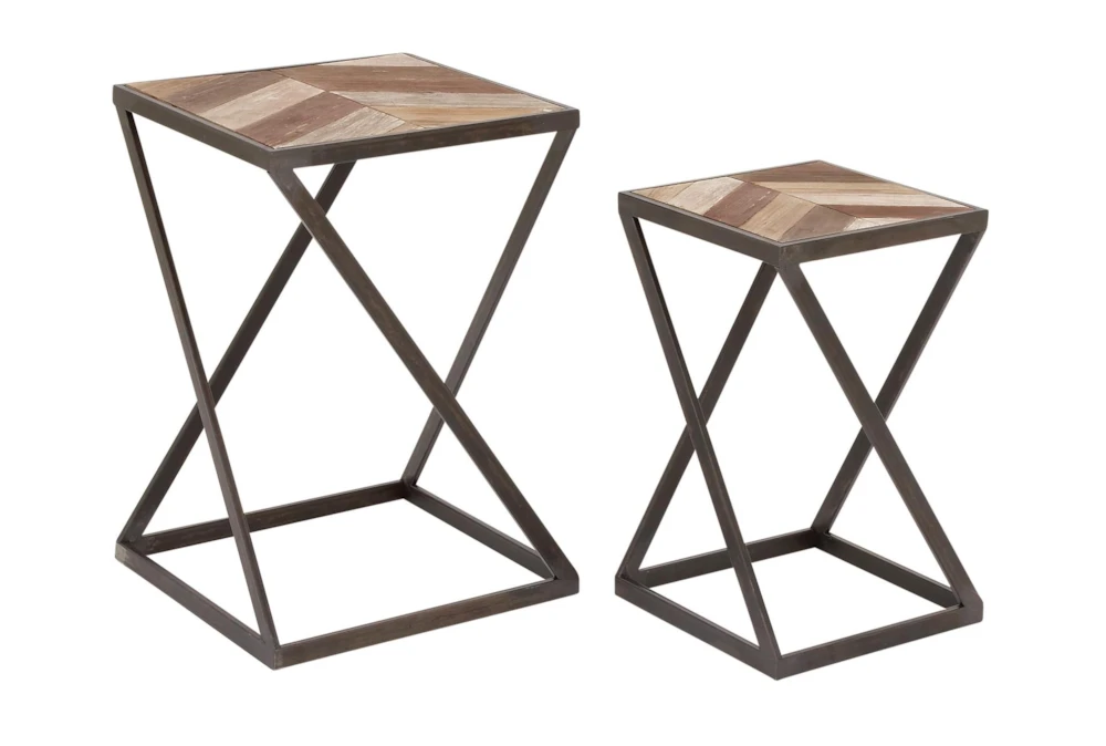 Geometric Wood And Metal Accent Tables-Set Of 2 3 Geometric Wood And Metal Accent Tables-Set Of 2 - Image 3
