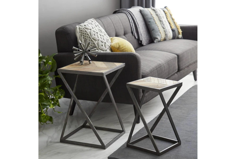 Geometric Wood And Metal Accent Tables-Set Of 2 7 Geometric Wood And Metal Accent Tables-Set Of 2 - Image 7