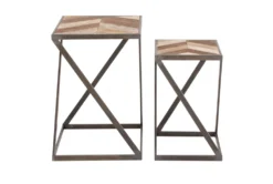 Geometric Wood And Metal Accent Tables-Set Of 2