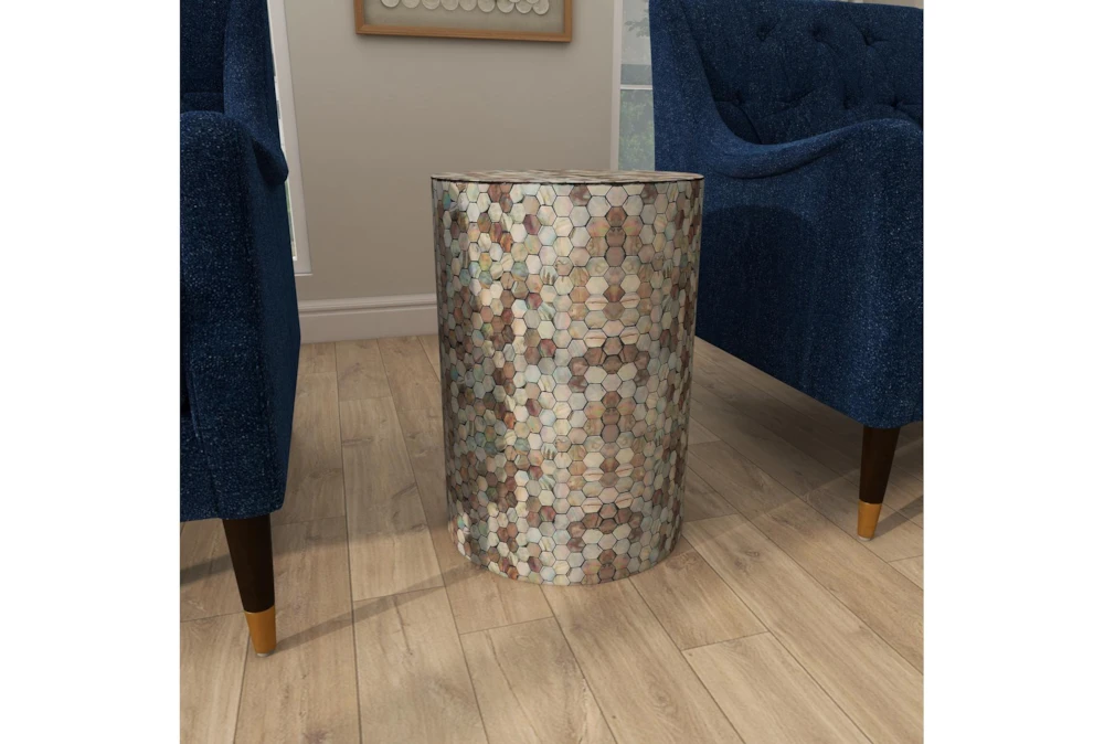 14" Round End Table With Freshwater Pearl Shell Honeycomb Inlay - Image 10