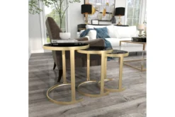 Metallic Gold And Black Nesting Accent Tables-Set Of 3 -Home Furniture 270029 gold metal accent table room 91