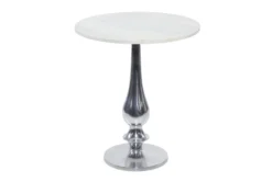 20" Round Silver And Marble Pedestal Accent Table -Home Furniture 270032 white marble accent table material 76
